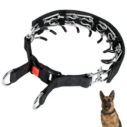 Hundehalsbänder, Leinen, Zinken-Trainingshalsband, langlebig, mit Nylon überzogen, für Hunde mit Schnappverschluss, kein Ziehen, mittelgroß und groß, 230719