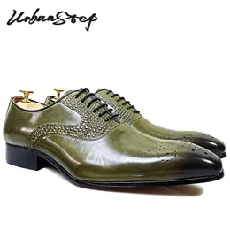 Dress Shoes Luxury Men Oxford Office Wedding Dresses Green White Black Hand polishing Lace up Pointed Toe Leather For 230718