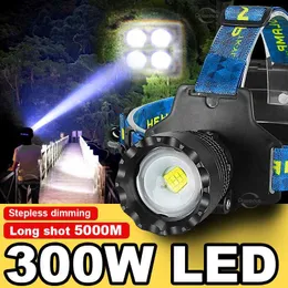 Strålkastare 300000 lm kraftfull D strålkastsljus strålkastare 300W uppladdning 5000 meter hög effekthuvudlantern för fiske camping HKD230719