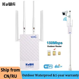 Routrar Kuwfi 4G WiFi Router utomhus 150Mbps LTE Router 4G SIM Card Support Port Filtring MAC IP -inställningar Waterproof Booster 230718