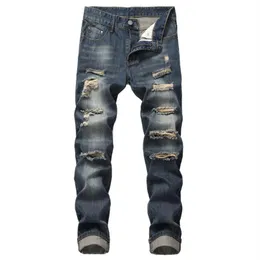 Мужские джинсы мода мода Slim Fit Personally Straight Casual Ruped Denim Pants Men Skinny Vaqueros hombre2420