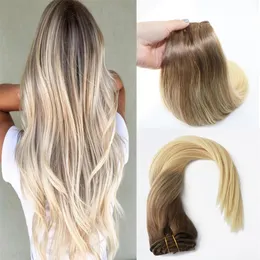 Balayage Ombre Hair Extensions Remy Human Hair of Clip in Hair Extensions Color Brown to Blonde #8 a #613 Silky Straight 120g302u