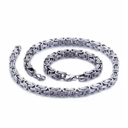 5mm 6mm 8mm largo argento acciaio inossidabile re collana a catena bizantina bracciale gioielli da uomo fatti a mano323b