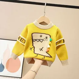 Kazak sarı sweater dinozor kız bebek kıyafetleri kış çocukları çocuklar üstleri uzun kollu rahat çocuklar fille minik pamuk kazakları hkd230719