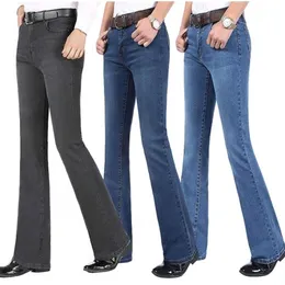 Novo verão fino masculino perna larga cintura alta longo flare para homens bootcut blue jeans Hommes boca de sino 201223293i