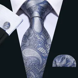 Zestaw europejskiego krawata magazynowego Niebieski Paisley Silk Whole Classic Jacquard Tkane kaset kieszonkowe spinki do mankietu ślubne 287s