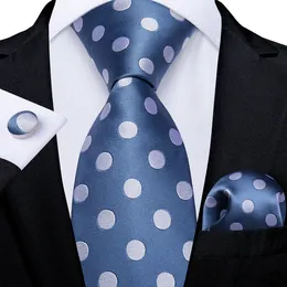 Neck Ties Fashion White Dot Blue Silk Tie Set Mens Wedding Party Tie Pocket Square Men Necktie Accessories Cravat Gift For Men DiBanGu 230719