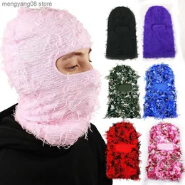 Beanie / Skull Caps Balaclava Distressed Knitted Full Face Ski Mask for Men Outdoor Camouflage Fleece Fuzzy Balaclava Ski Balaclava Beanies Men Hat T230719