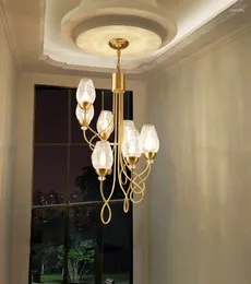 Подвесные лампы легкие роскошные медные стеклянные люстры современная вилла Мидл -здание гостиная лампа Поворот
