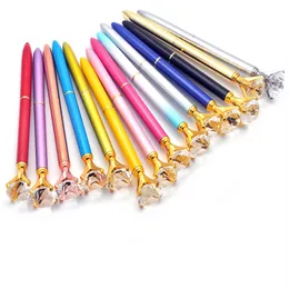 Big Carat Diamond Crystal Gem Ballpoint Pen Wedding Office Metal Ring Roller Ball Fashion School Supplies271a