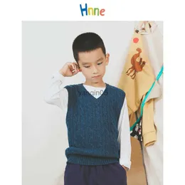 Пуловер Hnne Kids Cable Knit V-образный свитер жилет 2022 Осень Новый рукавочный пуловер унисекс мальчик девочек.