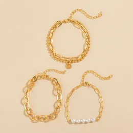 Bangle 3 золотые браслеты для женского модного хип -хопа Geometric Single Single Ochain Wear Pearl UK Lake Label 230719