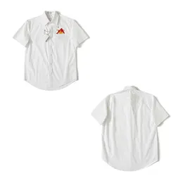 Camisa de manga curta de lapela de vulcão de desenho animado para homens de verão, tecido de fibra macio e confortável resistente a rugas, a versão da moda solta casual.