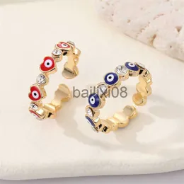 Band Rings Lucky Turkish Red Blue Evil Eyes Ring For Women Men Zircon Heart Open Finger Rings Rainbow Couple Friends Party Jewelry Gifts J230719