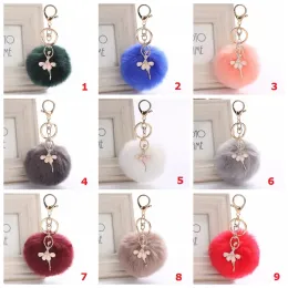 Vera pelliccia di coniglio portachiavi palla morbida palla di pelo diamante piccolo angelo portachiavi palla pon peluche portachiavi auto portachiavi borsa accessori