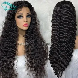 Peruca de cabelo humano encaracolado com frente de renda pré-arrancada virgem cabelo brasileiro sem cola peruca de renda cheia com cabelo de bebê para mulheres negras 184w