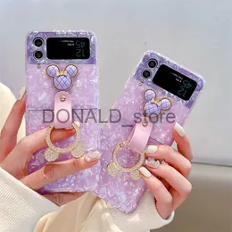 携帯電話のケースファッションかわいいラインストーンフィンガーリングコンチシェル電話ケースサムスンギャラクシーZフリップ4 3 z flip3 flip4 5gカバーシリコンケースJ230719