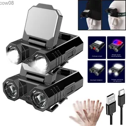 Headlamps XPE D Hat Clip Light Wave Sensor 1500mAh Camping Headlamp Type-C USB Charging 5 Modes IPX4 Stepss Dimming for Hiking Cycling HKD230719