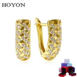 Ушная манжета Hoyon 18k Gold Cutout Inlaid Diamond Design U-образные женские серьги роскошные серьги AAA Циркон Женский обручальный свадебный подарок 230718