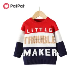 Pullover PatPat Toddler Boy Trendy Letter Pattern Colorblock Knit Sweater HKD230719