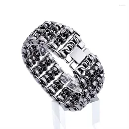 Charm Bracelets Fashion Punk Cool Men Skeleton Watch Strap Bracelet Retro Color Black Titanium Steel Wide Skull Jewelry