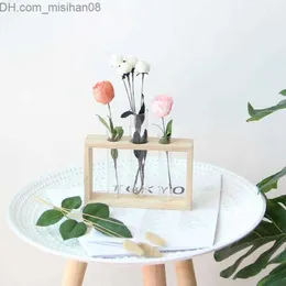 Vases Vases Home Creative Test Tubes Glass Planter Terrarium Flower Vase With Wooden Holder Propagation Hydroponic Plant Table Ornaments Z230719