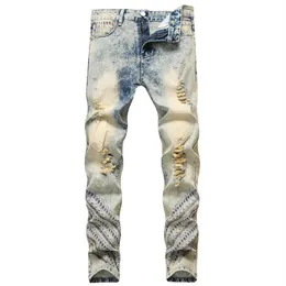 Mens Jeans Biker Jeans Estilo Vintage Masculino Jeans Buraco Distressed Slim Fit Denim Casual Masculino Calças Calças Tamanho Asiático3274