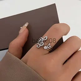 バンドリング韓国ファッションマイクロセットジルコンノイズノートリングトレンド銅オープンリング女性のための指先宝石の結婚式の装飾J230719