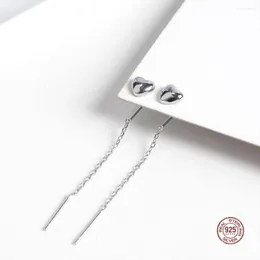 Dangle Earrings LKO Real 925 Sterling Silver Simple Heart Drop for Women Classic Tassel Ear Studs Girl Gift Fine Jewelry Ornaments