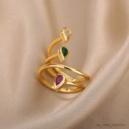 Anéis de banda anéis trançados multicamadas para mulheres anel de aço inoxidável zircão ajustável 2023 joias de casamento tendência R230719