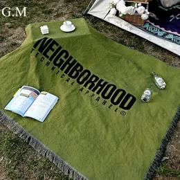 Blankets Casual Green Letter Tassels Knitted Portable Outdoor Camping Picnic Mat Vintage Throw for Bed Nap Blanket Sofa Cover 230719