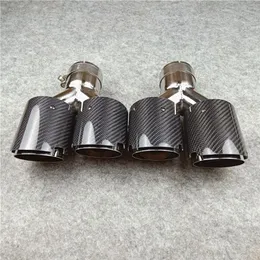 TWO PIECES Y Style Exhausts Dual System Tips Glossy Carbon fiber Stainless steel Exhaust Tail Double End Pipe232x