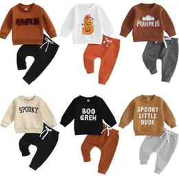 의류 세트 2023 Spring Autumn Baby Halloween for Boys Girls Letter Long Sleeve Pullover Sweatshirts 드로우 스트링 바지