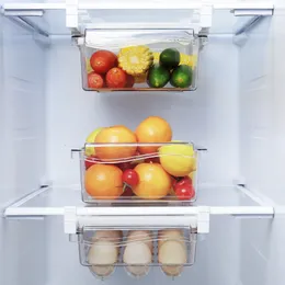 Stojaki naczyń kuchennych owocowych pudełek do przechowywania plastikowy przezroczysty organizator lodówki pod szelfą uchwyt na szafkę lodówkę 230719