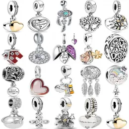 925 Sterling Silver Delicate Beads Mother Daughter Heart Charm for Pandora Charm Bracelet Jewelry Fashion Luxury Gift253A