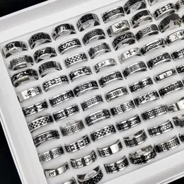 Band Rings 50 Pcs/Lot Vintage Retro Style Stainless Steel Rings For Men And Women Fashion Round Punk Gift Accessories