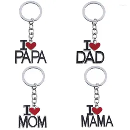 Keychains Creative I Love PAPA MAMA DAD MOM Keychain Enamel Red Heart Shape Key Chain RingFor Father Mother Family Christmas Gift Llaveros