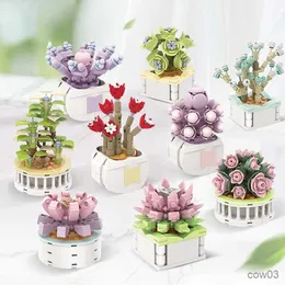 Bloki 9 -stylowe bloki budulcowe Kwiaty garnek Eternal Bouquet Cegły Model roślin mikro 3D Symulacja DIY Suwolentne ozdoby dla dzieci Prezenty R230720