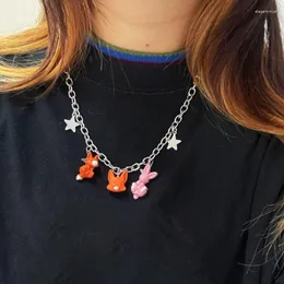 Colares com Pingente Estrela Punk Colar Para Mulheres Meninas Gótico Doce Fresco Clavícula Grossa Cadeias Y2K Acessórios Jóias