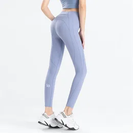 Al Women Yoga Leggings Fiess Push Up Training Running med Side Pocket Gym Seamless Peach Butt Tight Pants