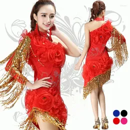 Scen Wear Black/Blue/Red/Rose Girl Latin/Modern Dance Dress Women Night Club paljett Salsa/Ballroom/Tango Costume Dancing