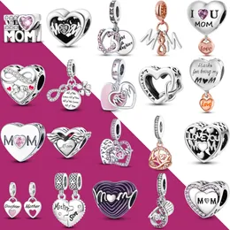 925 Silver Fit Pandora Charm Family Heart Shape Bead Dangle Fashion Charms Set Pendant DIY Fine Beads Jewelry