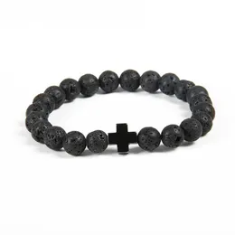 Nouveau Design Bracelet Entier 10pcs / lot 8mm Perles De Pierre De Lave De Qualité avec Hématite Croix Royale Jésus Bracelets185S