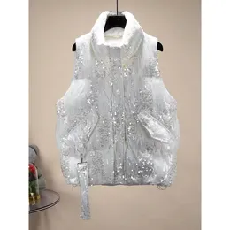 Serbatoi da donna Camis Moda paillettes Cotone Giù Gilet da donna Cappotto Addensare Giacca senza maniche invernale Donna Gilet caldo antivento per 230718