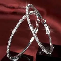Mode smycken 5 par 55 mm Big Crystal Earring Hoop Circle Silver Plated Earrings274U