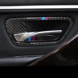 Fibra de carbono etiqueta do carro interior maçaneta da porta capa guarnição porta tigela adesivos decalques tiras para bmw 3 4 série 3gt f30 f31 f32 f34 s257o