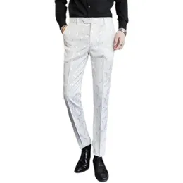 メンズスーツブレザー高品質のホワイトスーツパンツウェディングパーティードレスズボンの男性JACQUARDファブリック大規模パンタロンHO247V