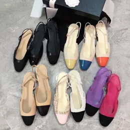 Slingback sandálias grossas sola de couro bloco grosso saltos planos dedo do pé redondo de alta qualidade designer de luxo feminino vestido de noiva sapatos de fábrica tamanho 35-43