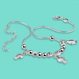 Ankelets sommar kvinnors ren 925 silver ankel charm fiskhänge orm kedja 20-28 cm ankel armband sandaler smycken hummer lås