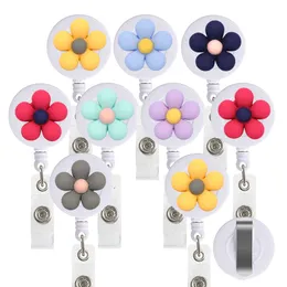 Other Office School Supplies 9pcs Lot Colorful Flowers Retractable ID Card Badge Clip Holder Reel For Nurse Doctor Student Office Sweet Bow Style 230719